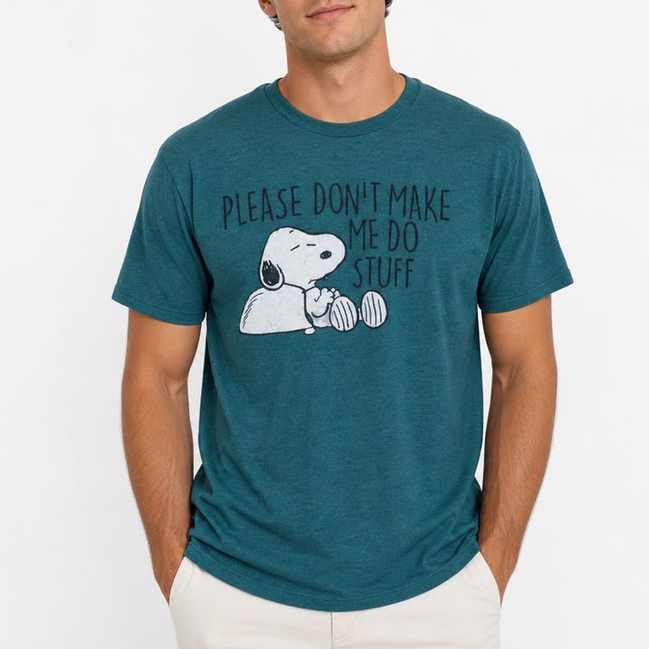 Peanuts Snoopy Please Don't Make Me Do Stuff Graphic Tee Teal Green Medium