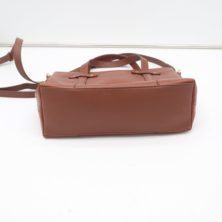 Fossil Felicity Satchel Cognac Brown Leather Crossbody Handbag Gold Hardware