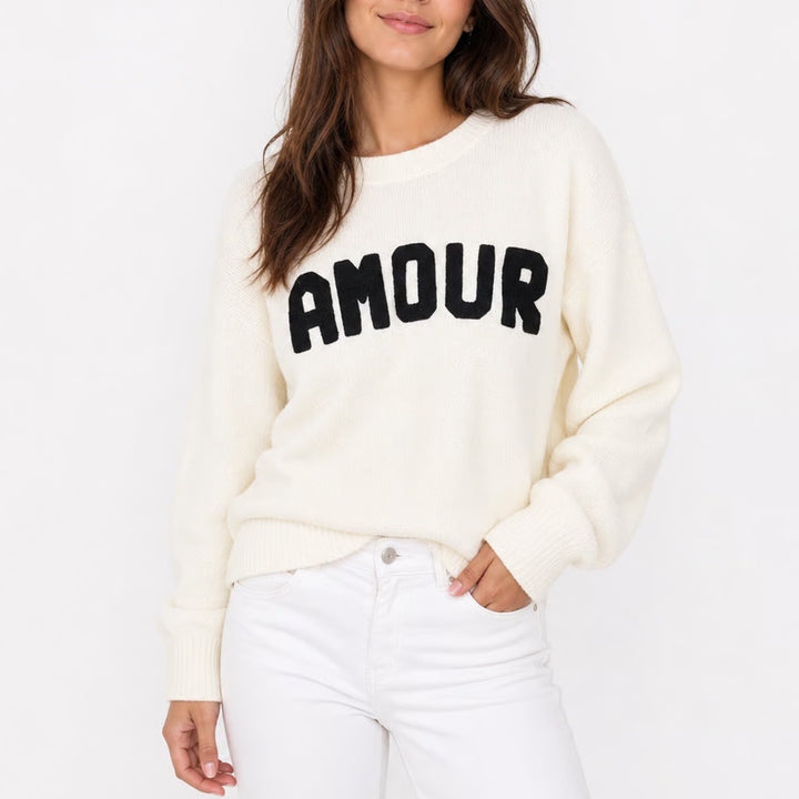 Sincerely Jules Amour Graphic Knit Sweater Ivory Black ST23093 Womens Small