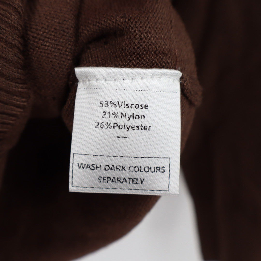 Brown V Neck Textured Knit Pullover Sweater Long Sleeve Size L