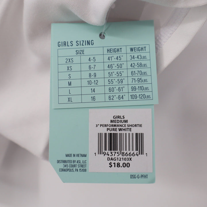DSG Girls Performance Mid Rise Shortie White Athletic Shorts Size M 10-12 3in
