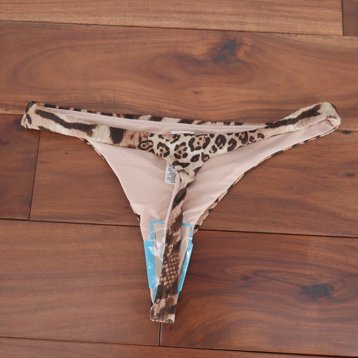 ASOS Design Leopard Animal Rib High Leg Thong Bikini Bottoms UK 8 US 4