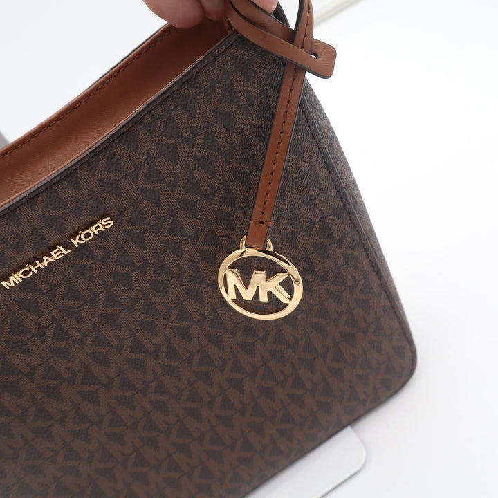 Michael Kors Jet Set Large East West Crossbody Bag Brown Logo Signature PVC