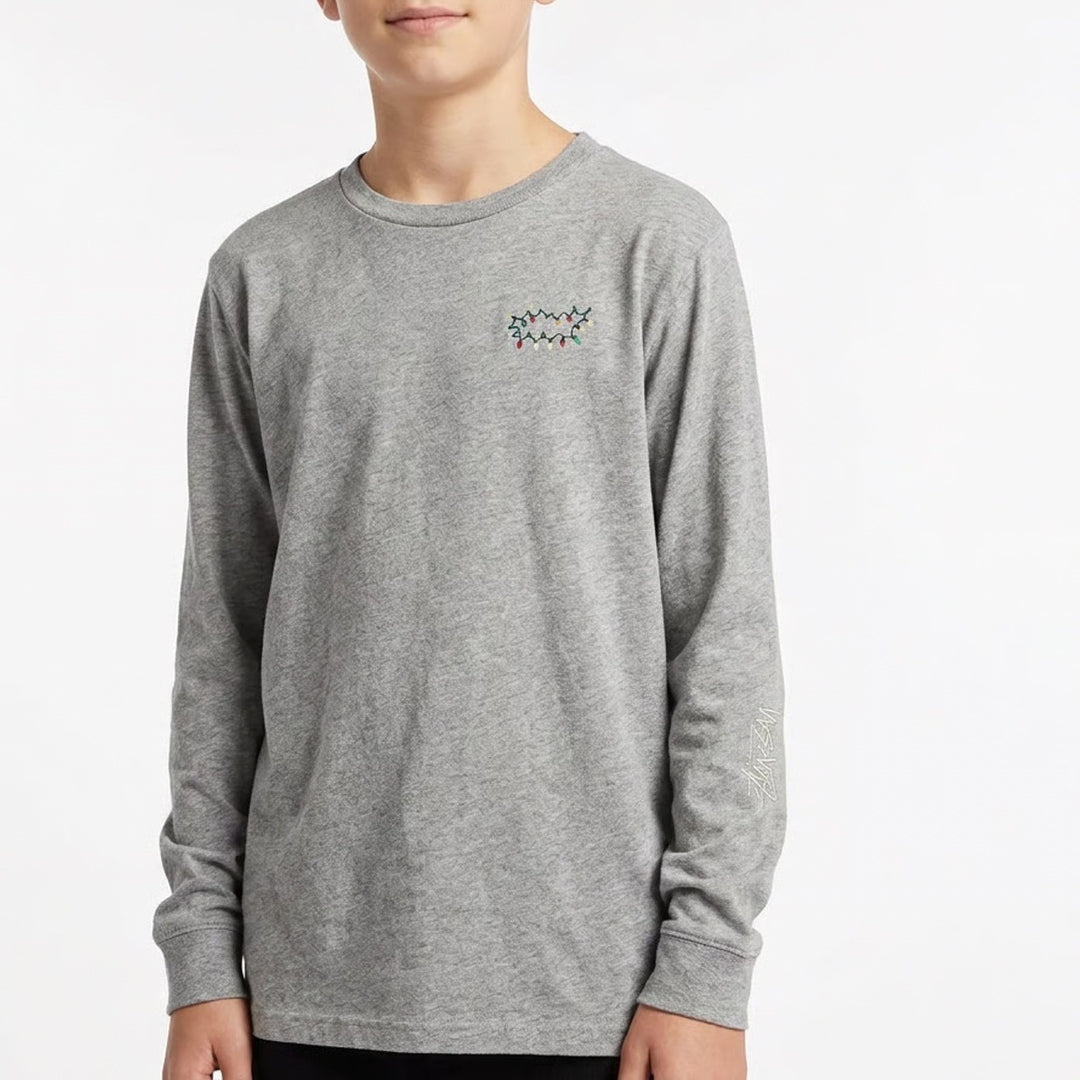 Vineyard Vines Boys Gray Christmas Lights Whale Long Sleeve T-Shirt Size L 16