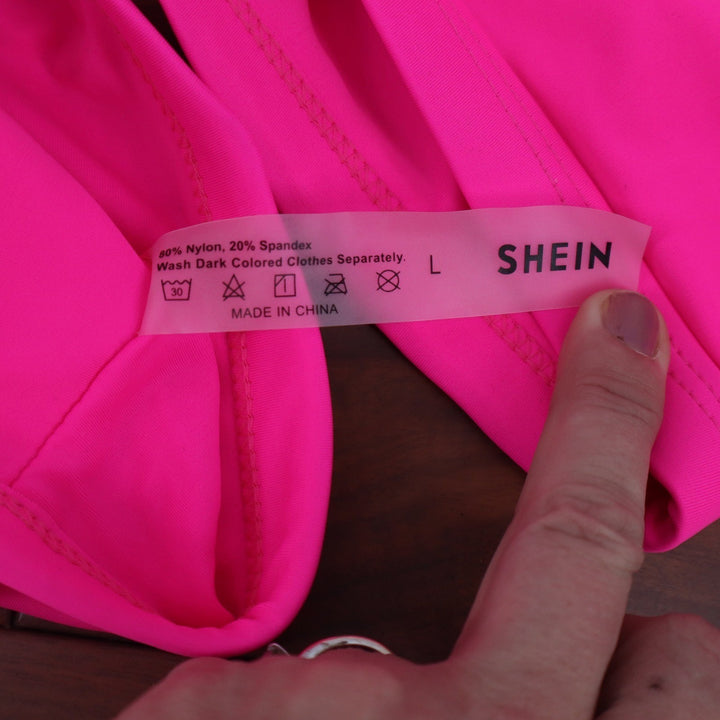 SHEIN Neon Pink Plunge Bikini Top Large Solid Minimalist Swimwear Barbiecore
