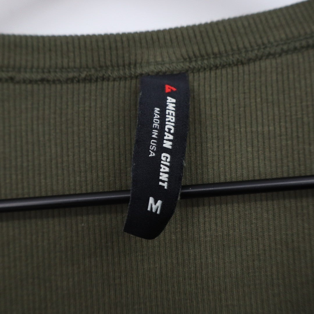 American Giant Luxe Rib Womens Medium Olive Green V-Notch Long Sleeve Pullover