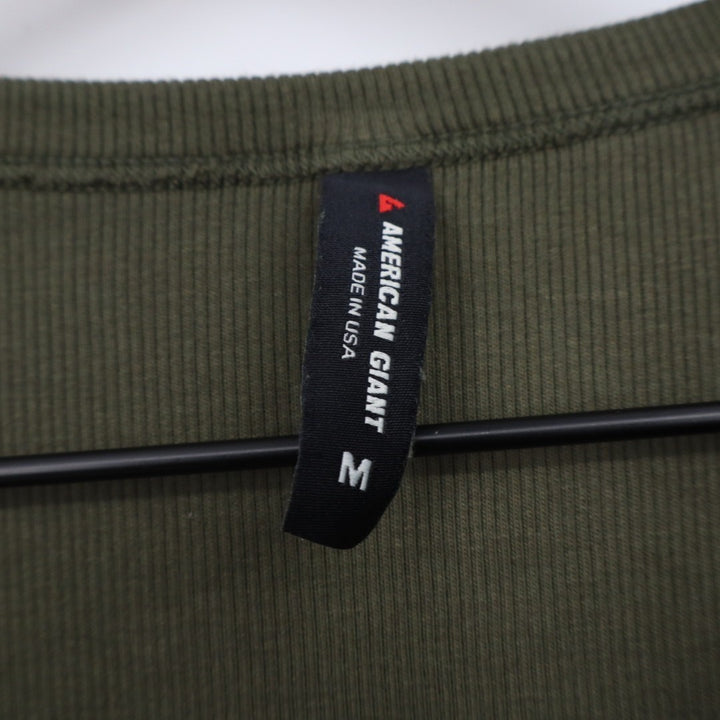 American Giant Luxe Rib Womens Medium Olive Green V-Notch Long Sleeve Pullover