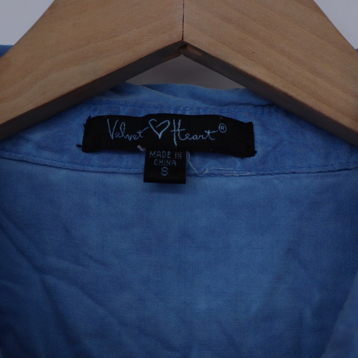 Velvet Heart Blue Rayon Short Sleeve Button Down Shirt Small