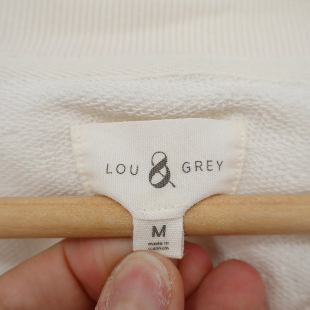 Lou & Grey Sweatshirt Women Medium Cream Stripe Detail Cotton French Terry Lined