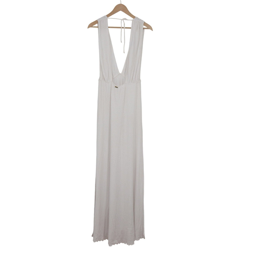 Beach Bunny White Knit Deep V-Neck Maxi Dress Swim Cover Up Medium 10493