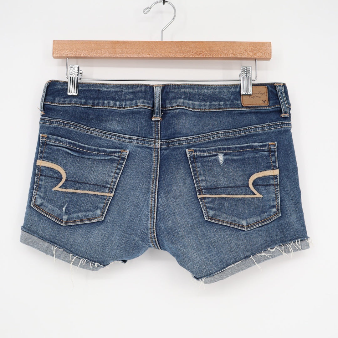 American Eagle Outfitters Cut Off Shorts Womens 8 Blue Denim Cuffed Hem Stretch