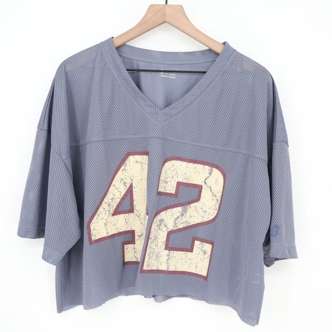 Standard Cloth Football Crop Jersey Womens Large Blue Mesh Short Sleeve Pullover