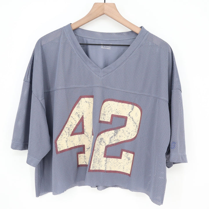 Standard Cloth Football Crop Jersey Womens Large Blue Mesh Short Sleeve Pullover