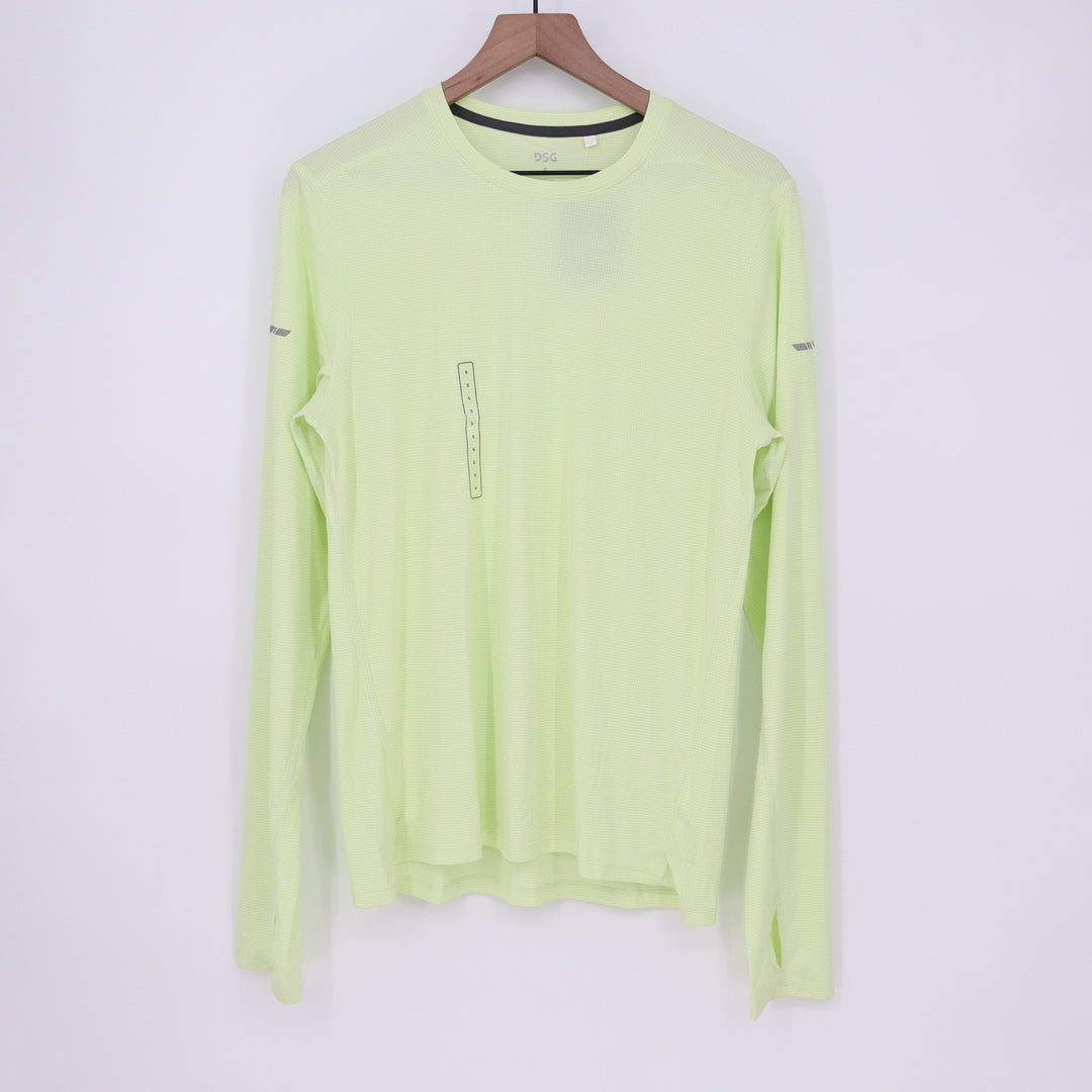 DSG Run LS Tee Mens Small Pale Neon Green Reflective Long Sleeve Training Shirt
