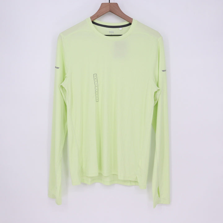 DSG Run LS Tee Mens Small Pale Neon Green Reflective Long Sleeve Training Shirt