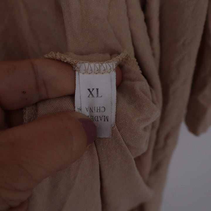 Silk Cotton Open Front Duster Cardigan Tan Long Waterfall Lightweight XL