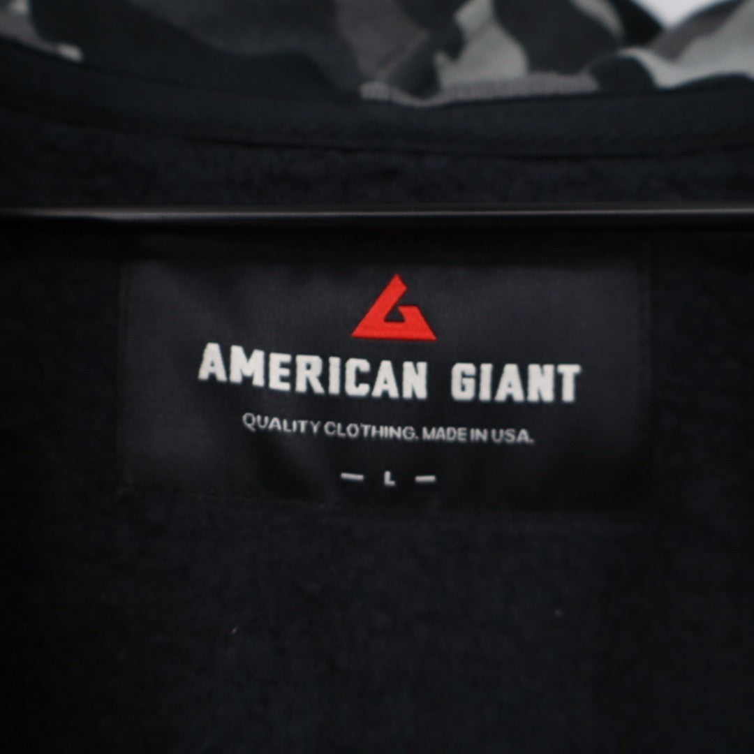 American Giant Classic Hoodie Men Large Black Full Zip Cotton Camo Raglan Sleeve