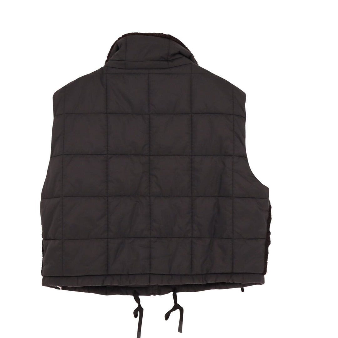 JoyLab High Pile Quilted Vest Womens Medium Black Nylon Faux Fur Full Zip Winter