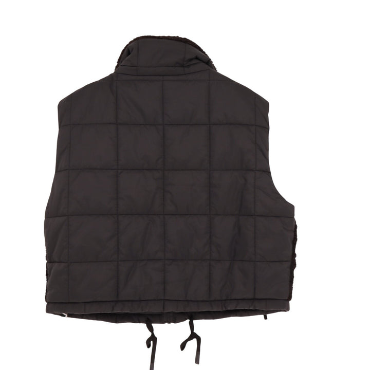 JoyLab High Pile Quilted Vest Womens Medium Black Nylon Faux Fur Full Zip Winter