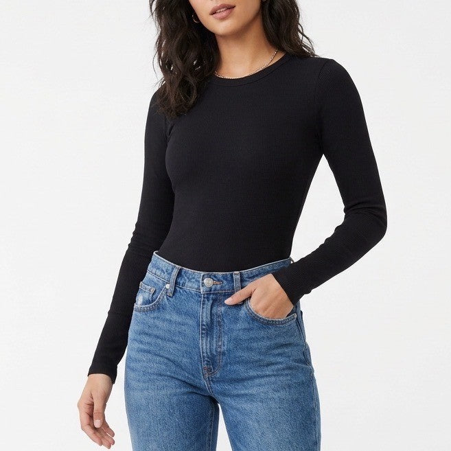 Naked Wardrobe Black Long Sleeve Open Back Cutout Bodysuit Size M