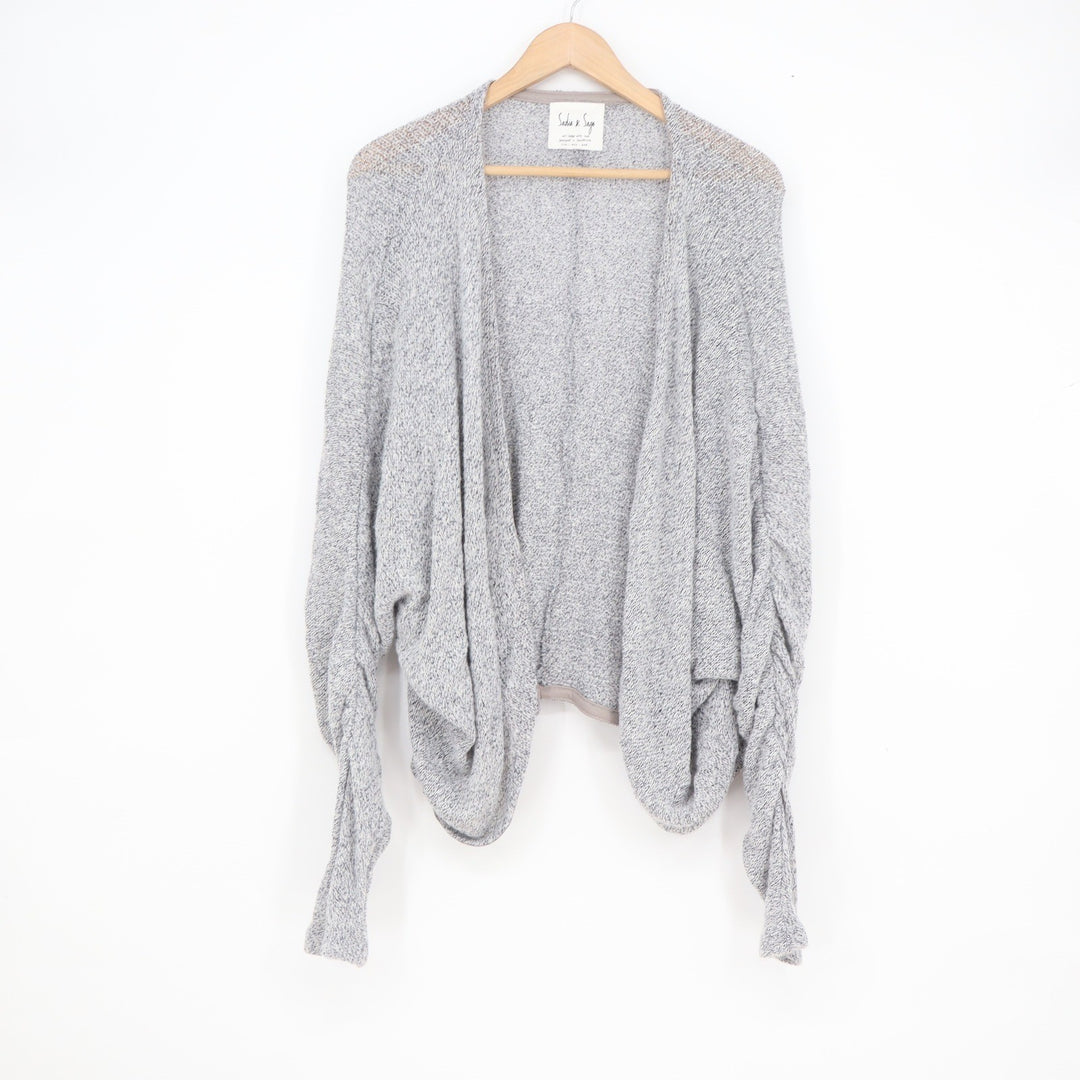 Sadie & Sage Grey Marled Open Front Cocoon Cardigan Ruched Sleeve XL