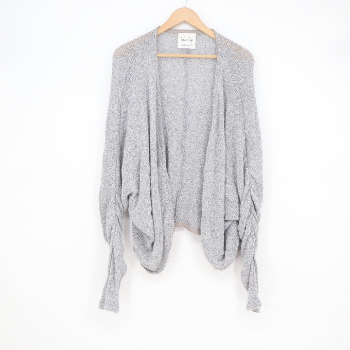Sadie & Sage Grey Marled Open Front Cocoon Cardigan Ruched Sleeve XL
