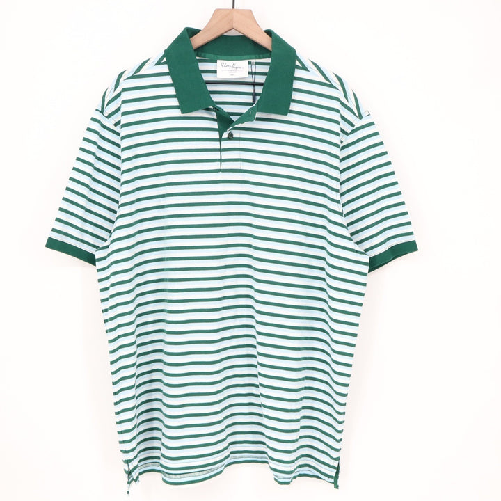 Walter Hagen Mens XXL Clubhouse Stripe Pique Polo Green Blue Short Sleeve Shirt