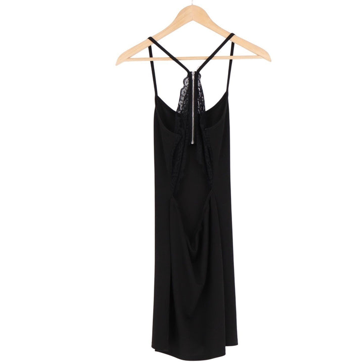 Midi Dress Womens Medium Black Stretch Zip Black Lace Detail Spaghetti Strap