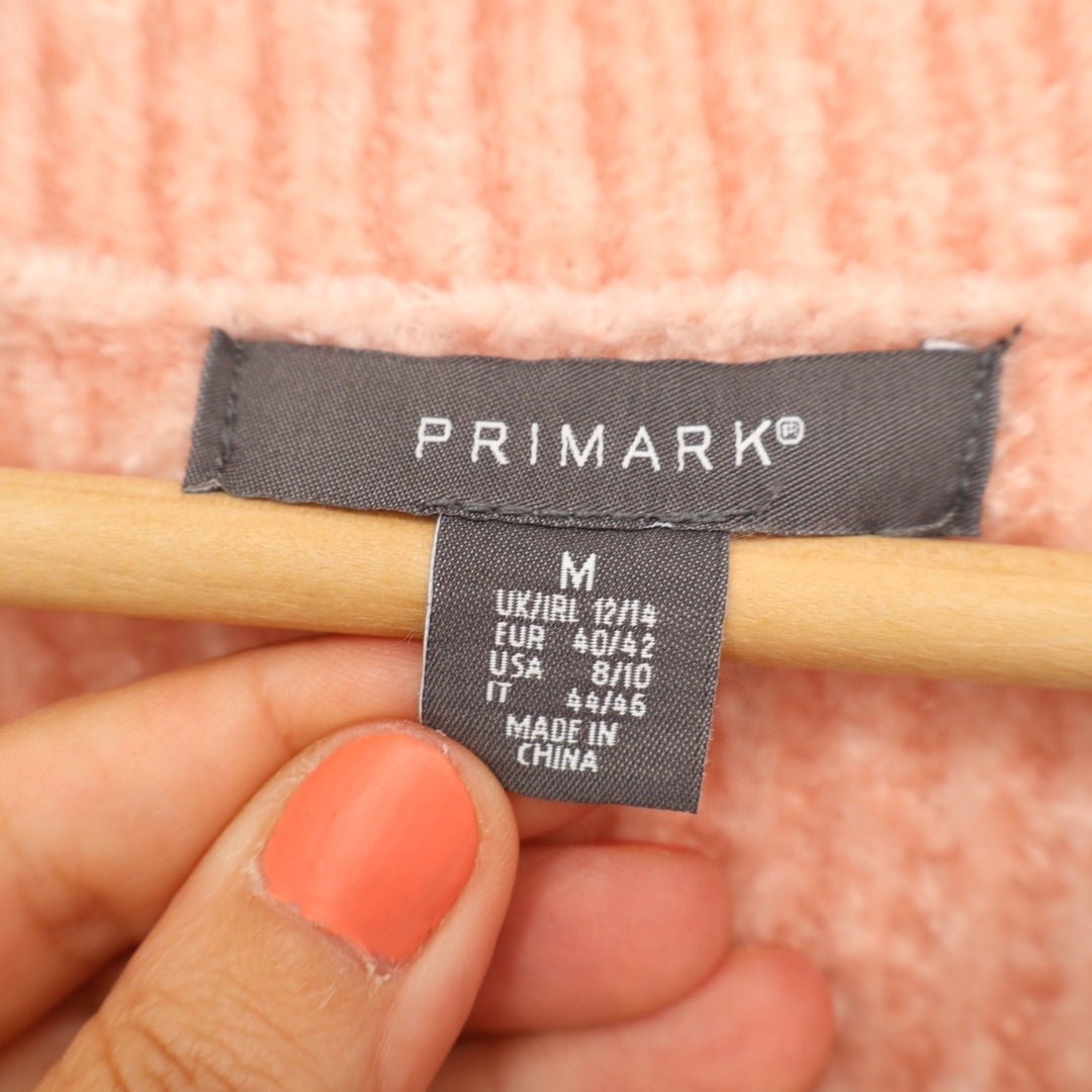 Primark Womens Peach Pink Ribbed Chenille V-Neck Oversized Sweater Size M L