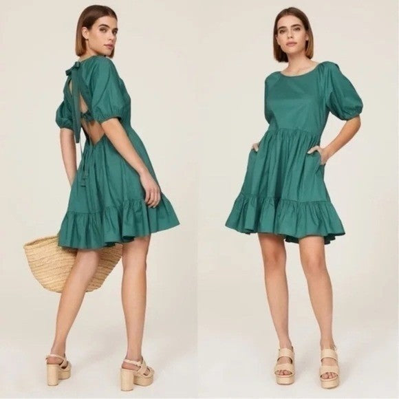 Peter Som X RTR Green Puff Sleeve Dress Size 4