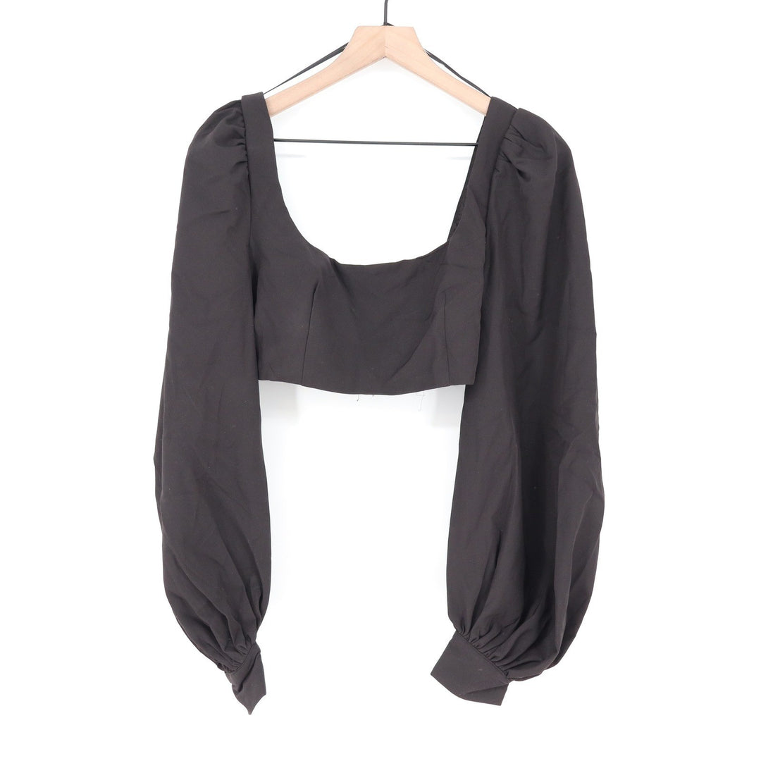 Naked Wardrobe The Statement Black Balloon Sleeve Crop Top M