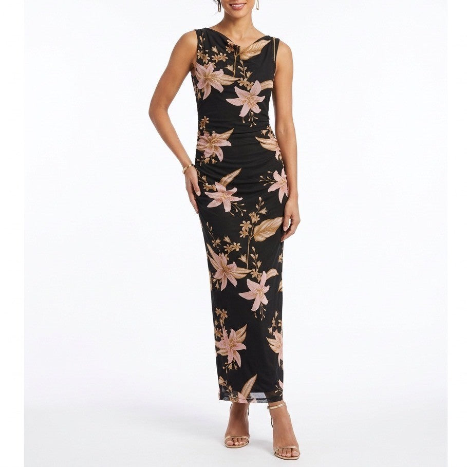 Petal & Pup Arabelle Maxi Dress Womens XS Black Floral Off Shoulder Side Split