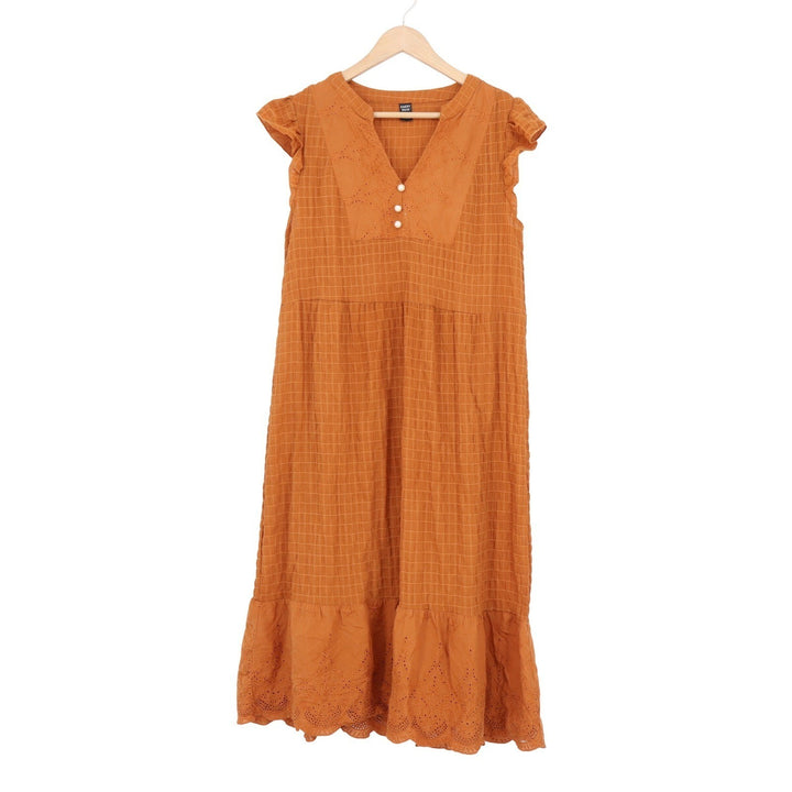 Emery Rose Rust Orange Eyelet Smocked Midi Dress Womens Medium
