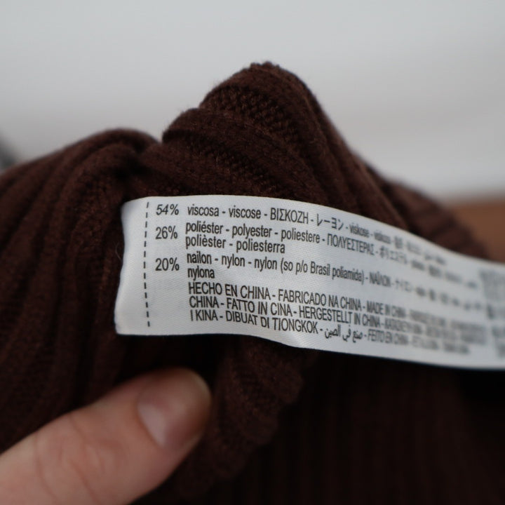 Zara Vest Sweater Women Small Brown Viscose Tight Knit Ribbed Mock Neck Pullover
