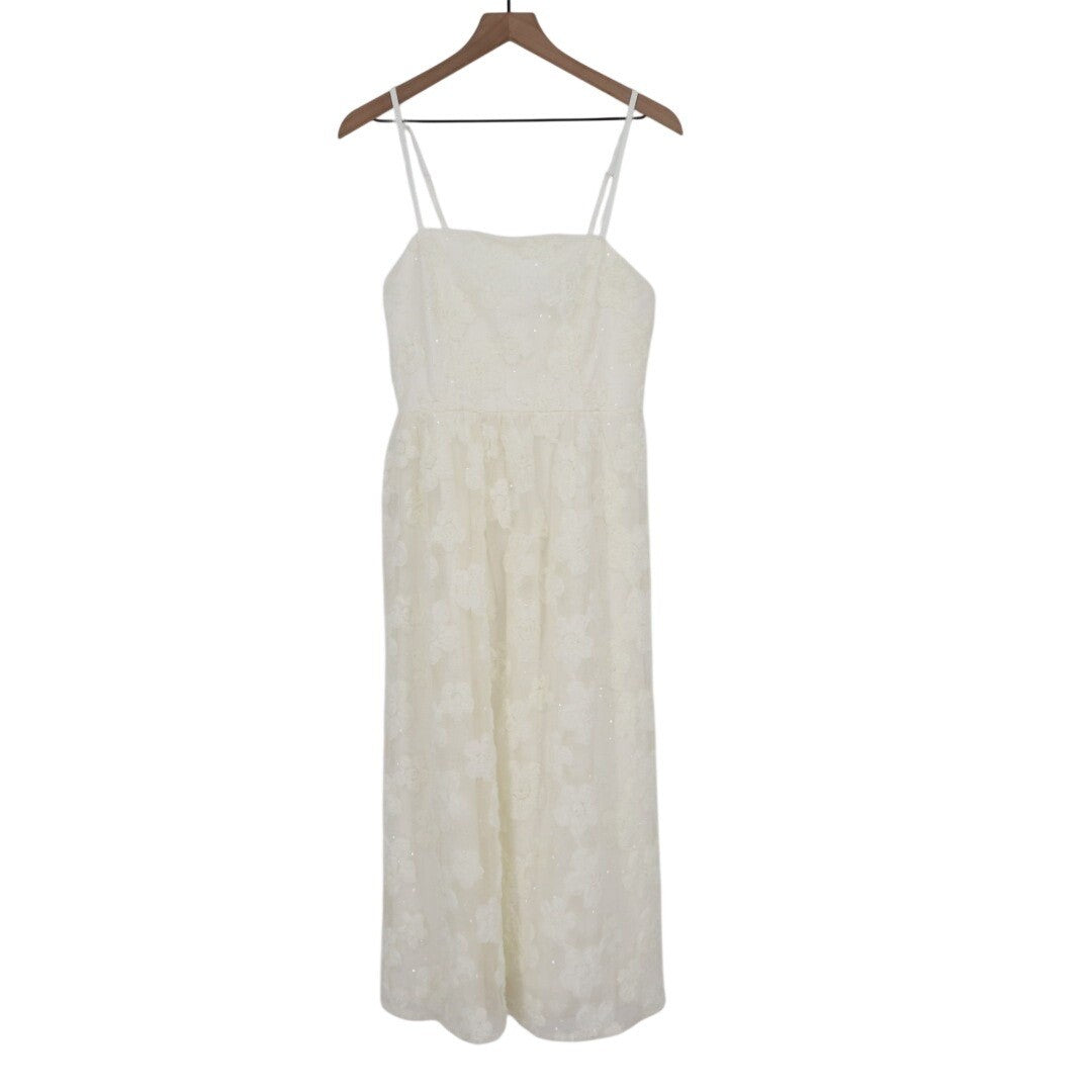 Lulus Delightful Charisma Midi Dress Womens Medium White Embroidered Sequin Mesh