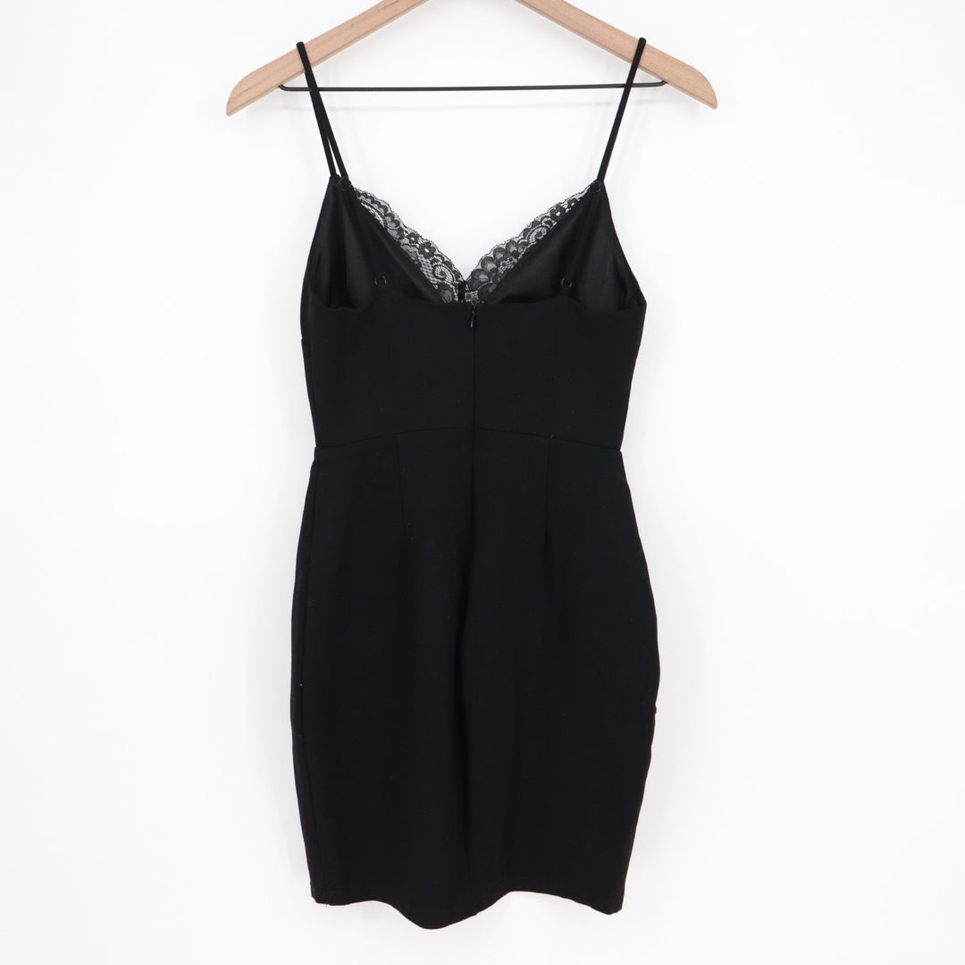 Lush Mini Dress Womens Small Black Stretch Lace Detail Back Zip Spaghetti Strap