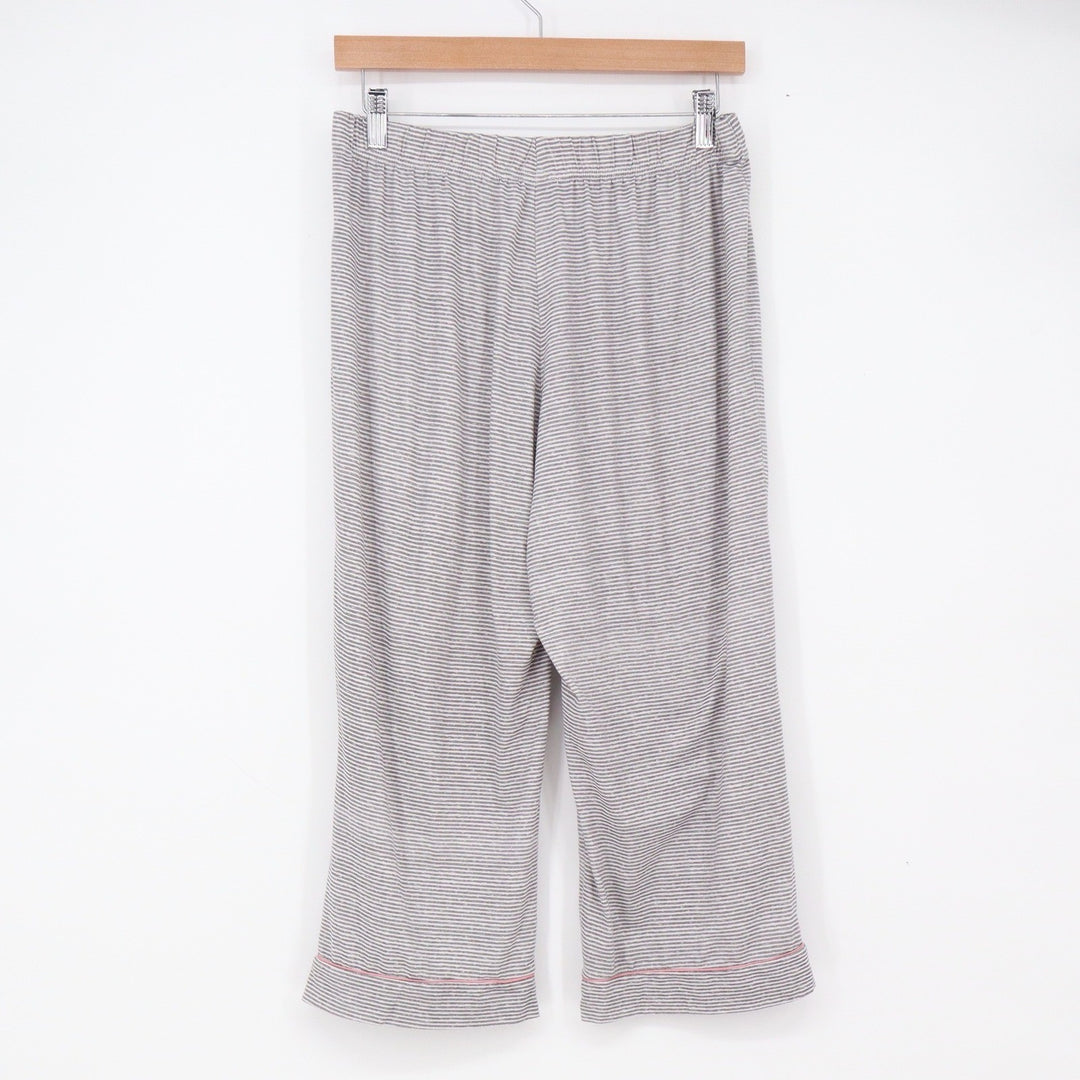 Rae Dunn Pajama Set Women's L Grey Striped Button-Down Excellent