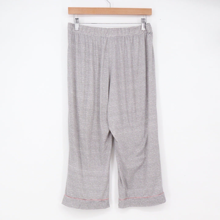 Rae Dunn Pajama Set Women's L Grey Striped Button-Down Excellent