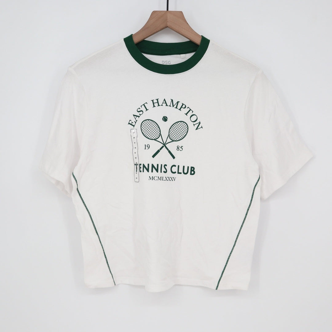 DSG Girls East Hampton Tennis Club Ringer Graphic T-Shirt White Size M 10-12