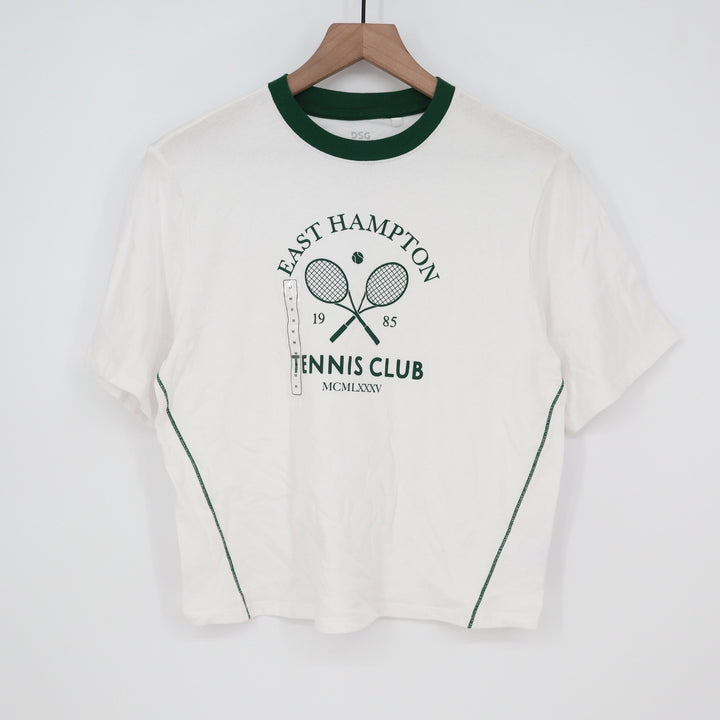 DSG Girls East Hampton Tennis Club Ringer Graphic T-Shirt White Size M 10-12