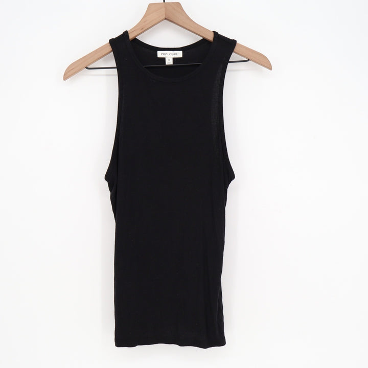 Prologue Womens Black Ribbed Tank Top High Neck Sleeveless Slim Fit Medium