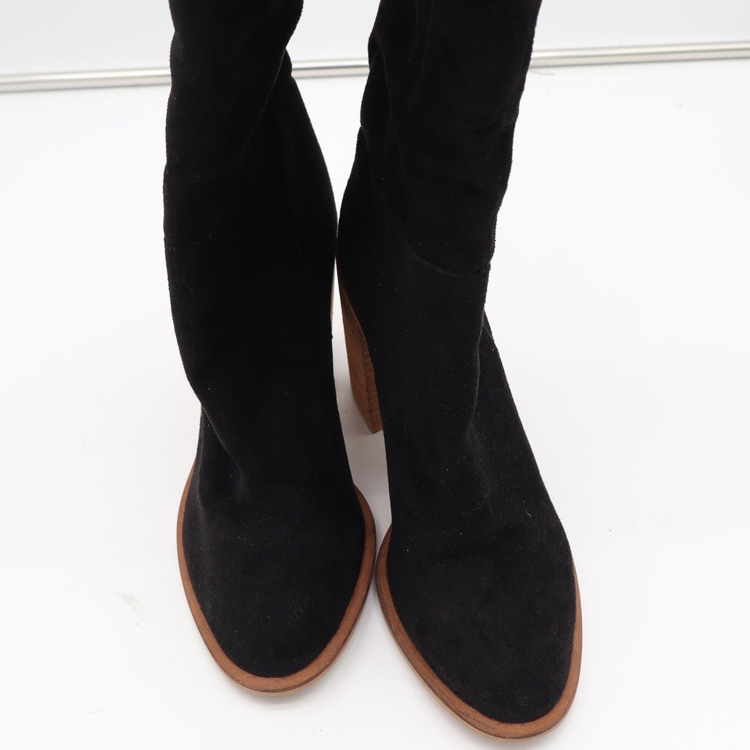 Mi.iM Womens Black Faux Suede Over The Knee Block Heel Boots Size 9 Pointed Toe