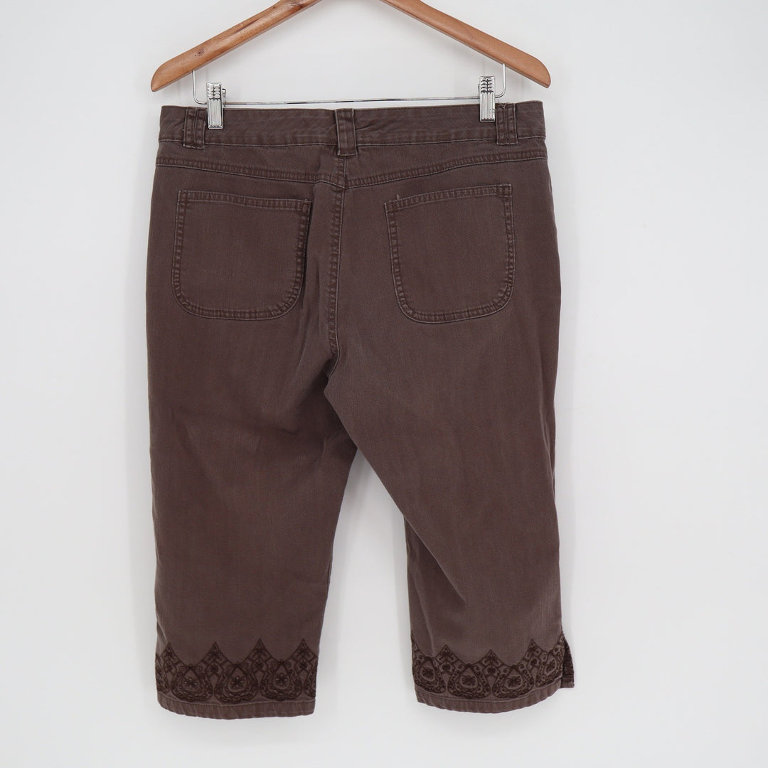 Gloria Vanderbilt Amanda Brown Embroidered Capri Pants Womens 12P Petite Stretch
