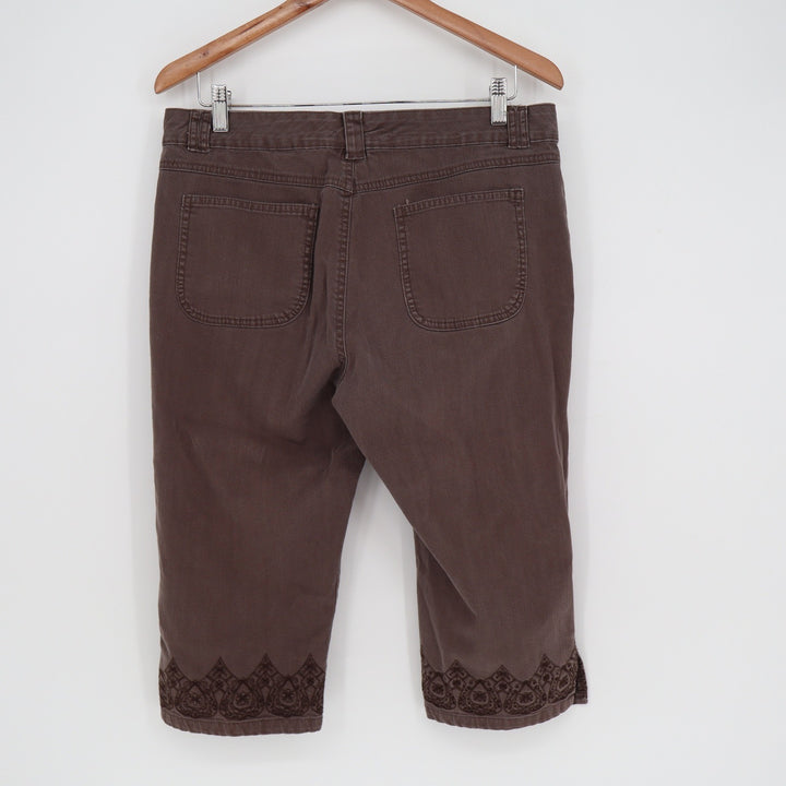 Gloria Vanderbilt Amanda Brown Embroidered Capri Pants Womens 12P Petite Stretch