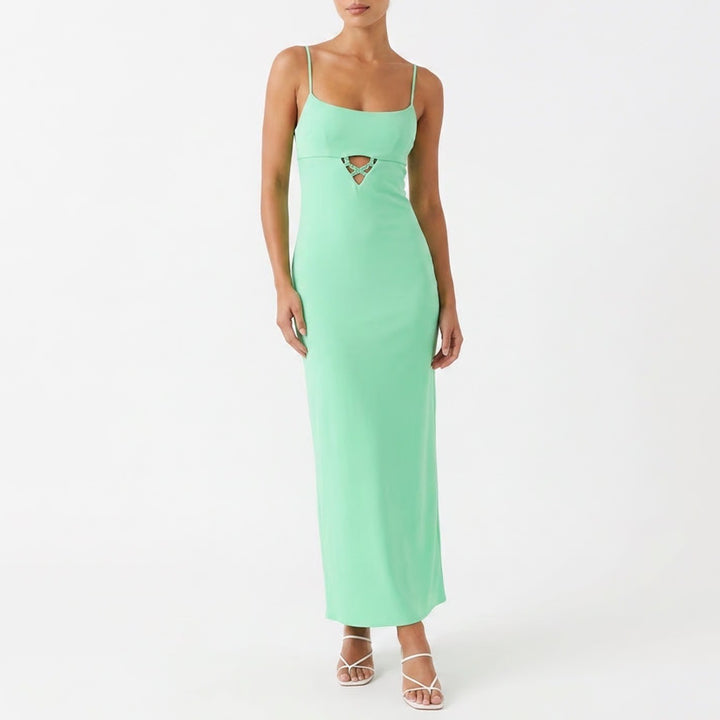 Zara Mint Green Cutout Midi Dress Spaghetti Strap Ring Detail M