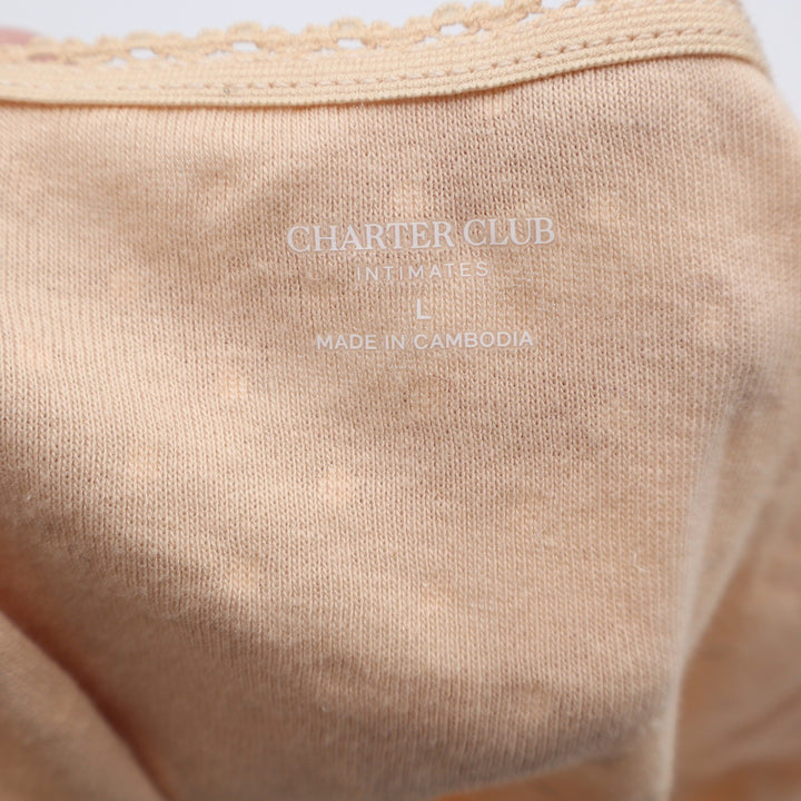 Charter Club Intimates Tan Polka Dot 100% Cotton Bikini Panties Lace Trim Large