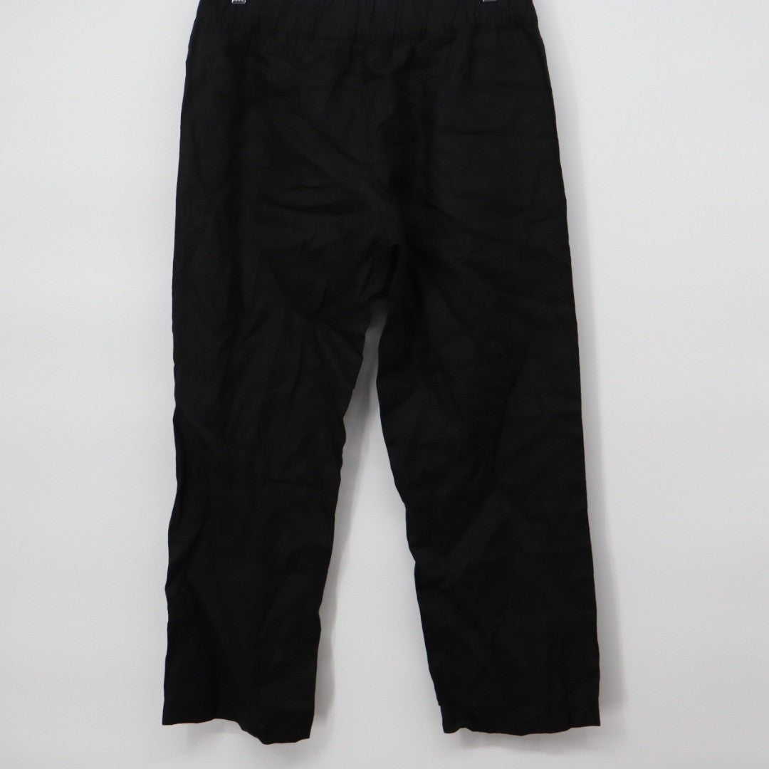 American Giant Pants Women Medium Black Linen Elastic Waist Relaxed Fit Wide Leg