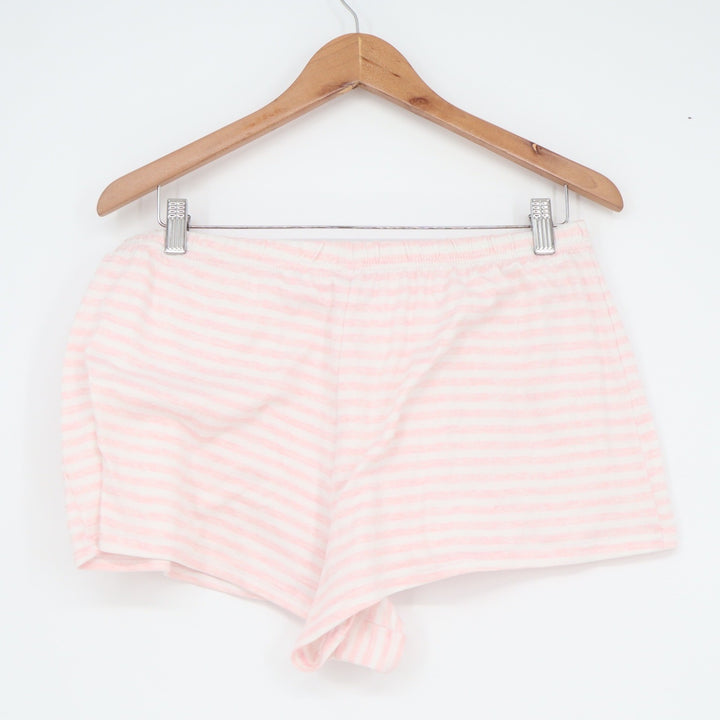 Dearfoams Womens XL Pajama Set Pink White Striped Smile Graphic Tee and Shorts