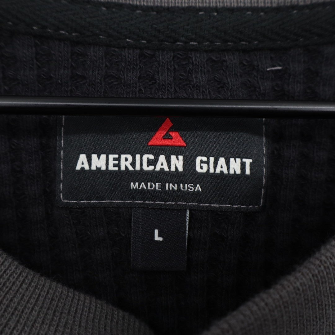 American Giant Shirt Mens Large Black Gray Colorblock Waffle Knit Henley Neck
