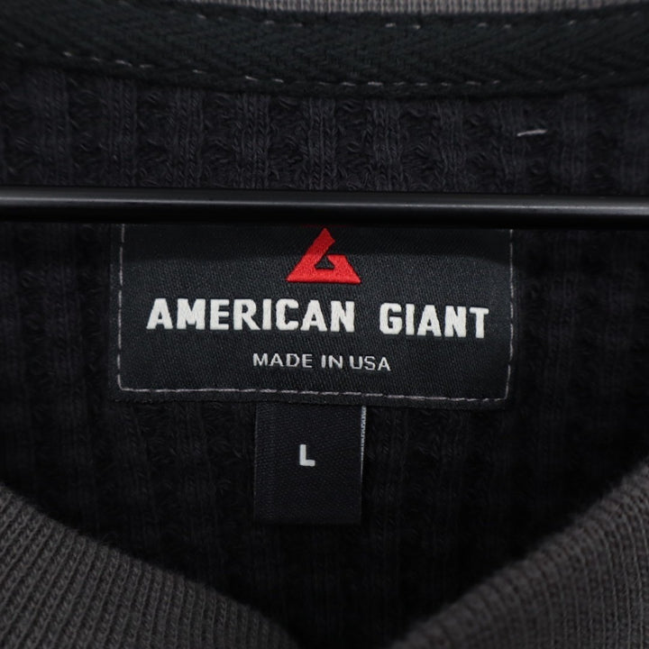 American Giant Shirt Mens Large Black Gray Colorblock Waffle Knit Henley Neck